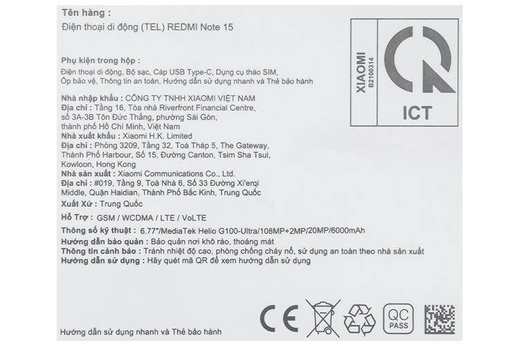 Điện thoại Xiaomi Redmi Note 15 8GB/128GB Màu Tím