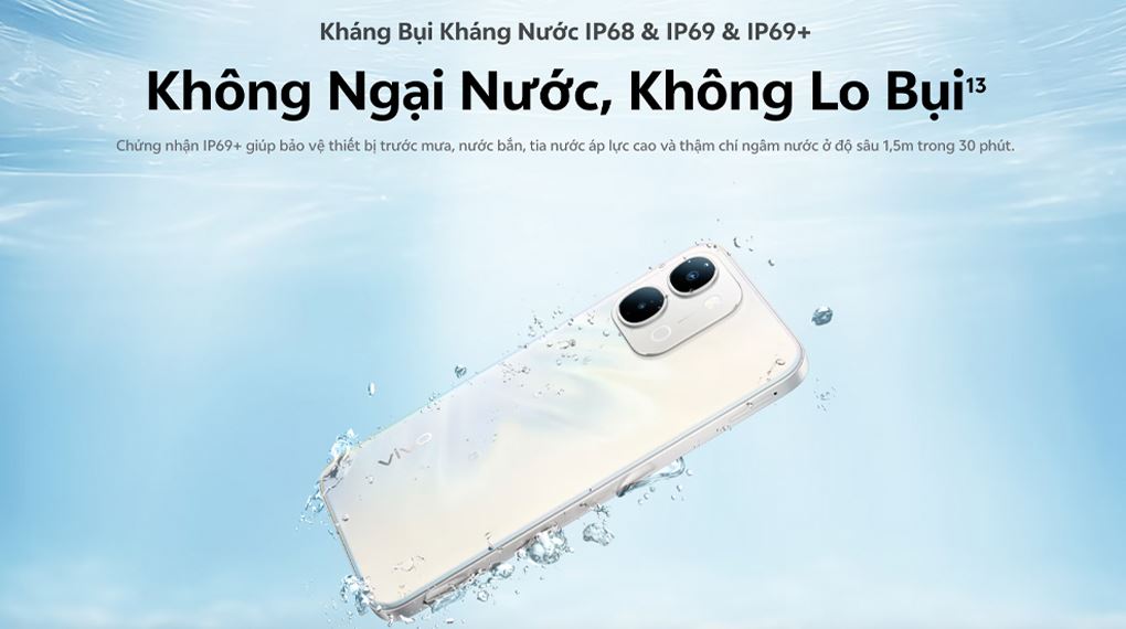 Chuẩn kháng bụi nước IP69+ trên vivo Y31d giúp thiết bị thích nghi tốt với môi trường bên ngoài, bảo vệ máy ổn định và bền bỉ hơn Chuẩn kháng bụi nước IP69+ trên vivo Y31d giúp thiết bị thích nghi tốt với môi trường bên ngoài, bảo vệ máy ổn định và bền bỉ hơn