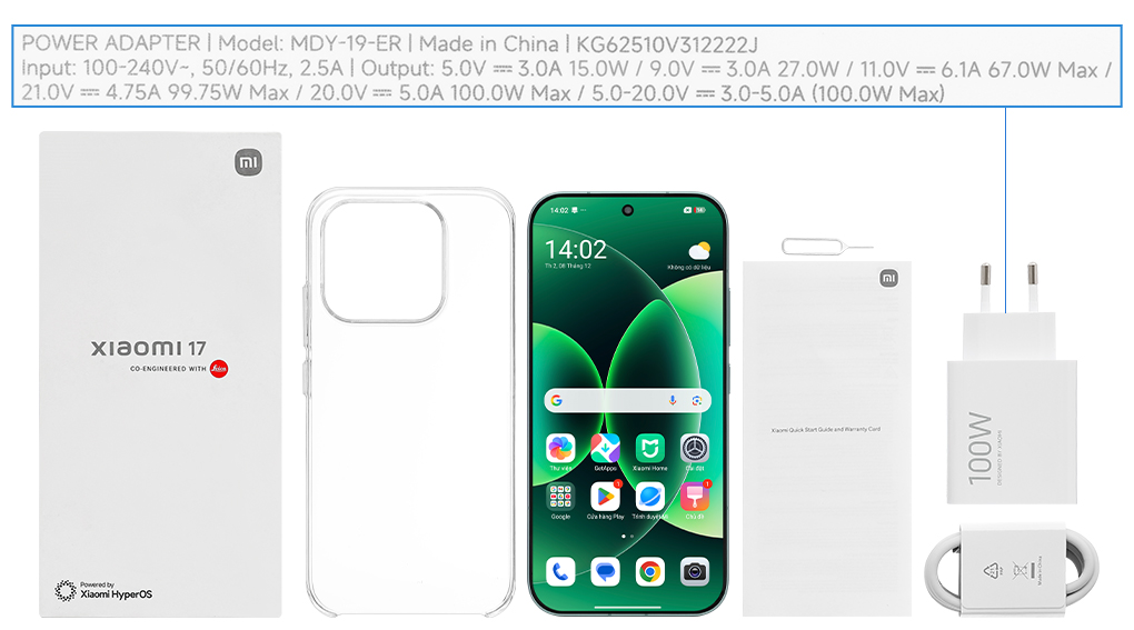 Bộ sản phẩm gồm: Hộp, Cáp Type C, Cây lấy sim, Củ sạc nhanh rời đầu Type A, Sách hướng dẫn