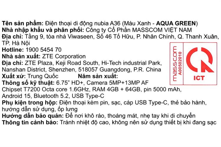 Điện thoại Nubia A36 4GB/64GB Màu Xanh lá