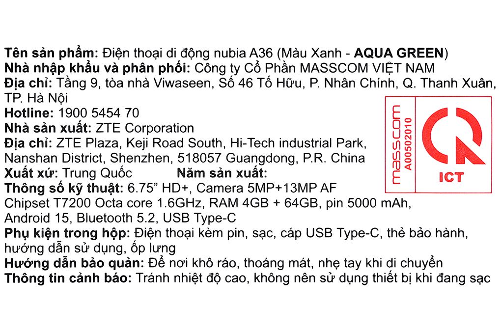 Điện thoại Nubia A36 4GB/64GB Màu Xanh lá