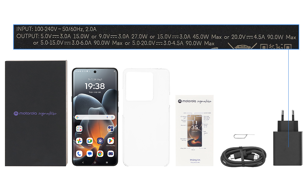 Bộ sản phẩm gồm: Ốp lưng, Hộp, Cáp Type C, Cây lấy sim, Củ sạc nhanh Type C