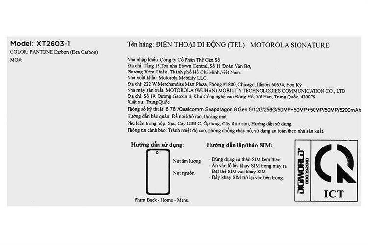 Điện thoại Motorola Signature 12GB/256GB Màu Ghi đen