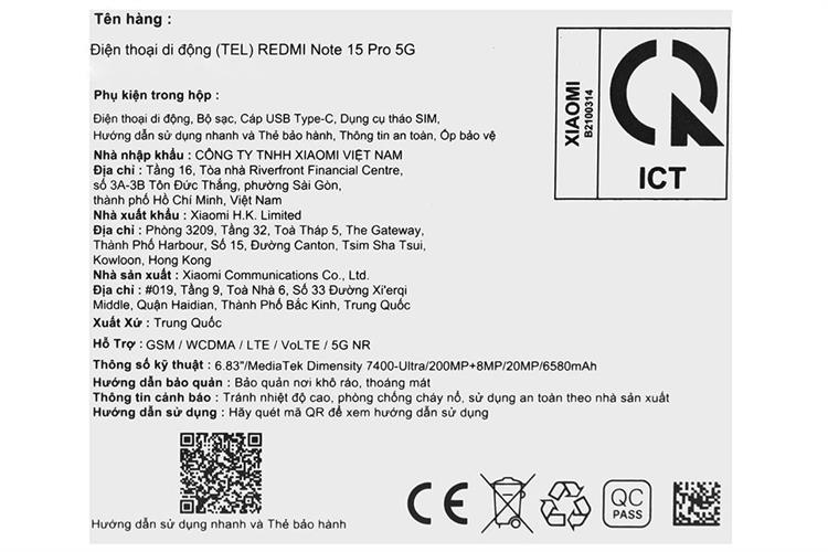 Điện thoại Xiaomi Redmi Note 15 Pro 5G 12GB/256GB Màu Đen