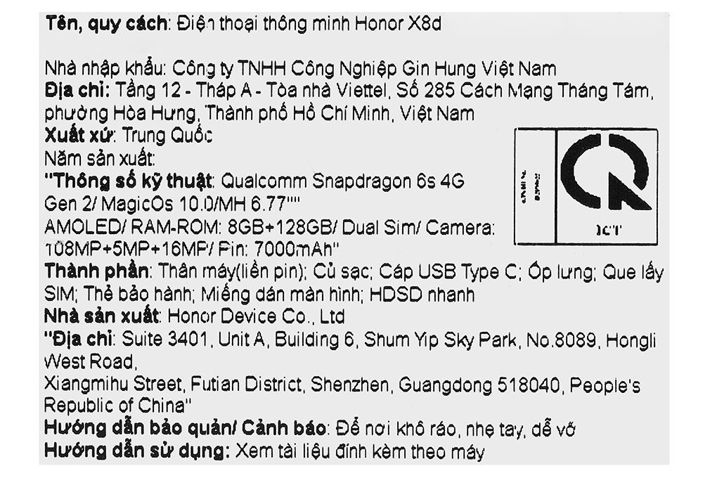 Điện thoại HONOR X8d 8GB/128GB Màu Đen