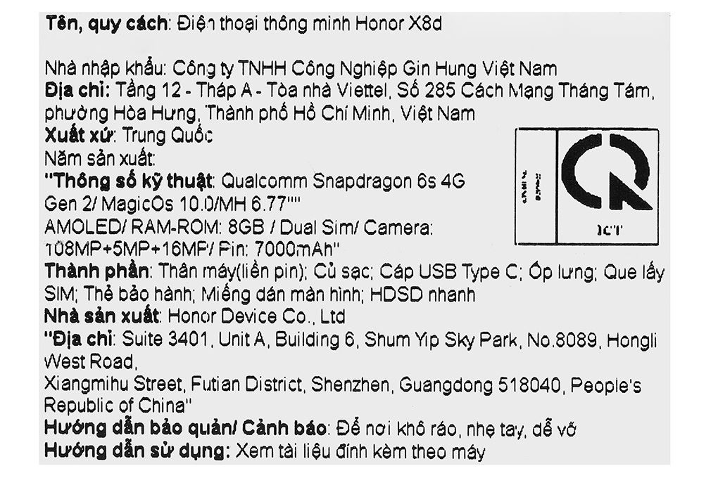Điện thoại HONOR X8d 8GB/256GB Màu Xanh Dương