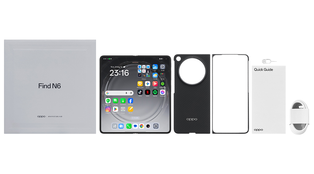 Bộ sản phẩm gồm: Ốp lưng, Sách hướng dẫn, Hộp, Miếng dán màn hình, Cáp Type C, Cây lấy sim