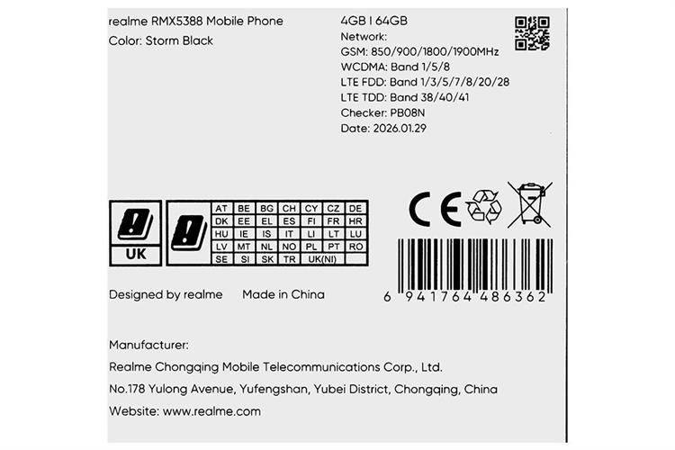 Điện thoại realme Note 80 4GB/64GB Màu Đen