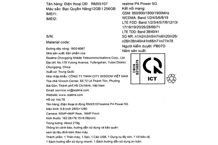 Điện thoại realme P4 Power 5G 12GB/256GB Màu Bạc