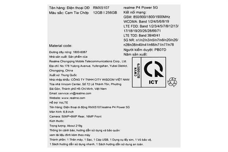 Điện thoại realme P4 Power 5G 12GB/256GB Màu Cam