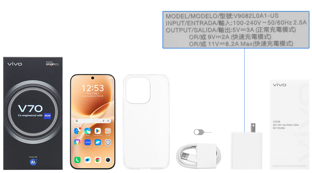 Bộ sản phẩm gồm: Ốp lưng, Sách hướng dẫn, Hộp, Miếng dán màn hình, Cáp Type C, Củ sạc nhanh rời đầu Type A, Cây lấy sim