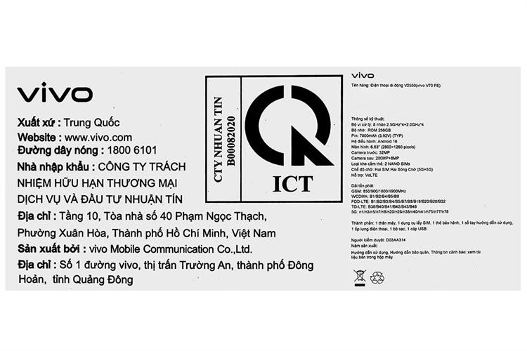 Điện thoại Vivo V70 FE 12GB/256GB Màu Bạc
