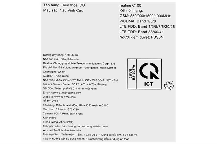 Điện thoại realme C100 4G 6GB/128GB Màu Nâu