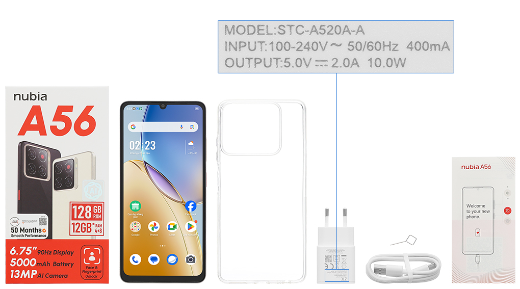 Bộ sản phẩm gồm: Cáp Type C, Củ sạc rời đầu Type A, Hộp, Sách hướng dẫn, Ốp lưng