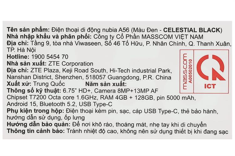 Điện thoại Nubia A56 4GB/128GB Màu Đen