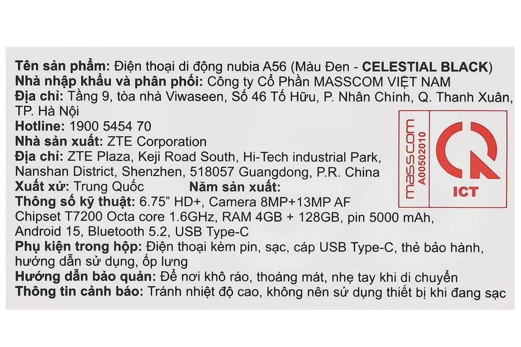 Điện thoại Nubia A56 4GB/128GB Màu Đen