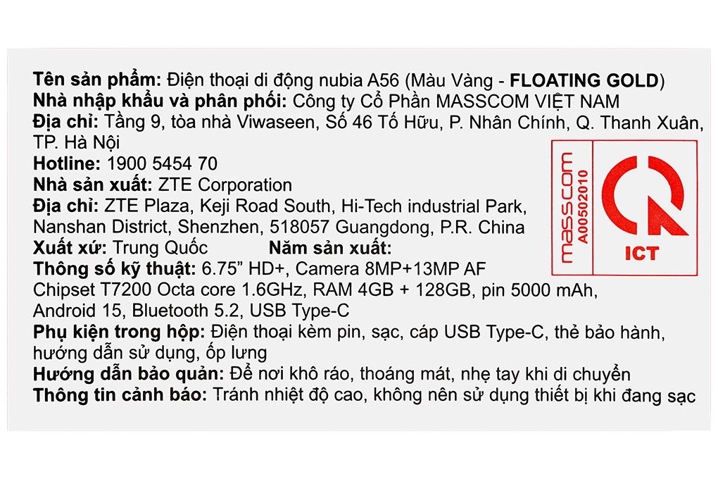 Điện thoại Nubia A56 4GB/128GB Màu Vàng