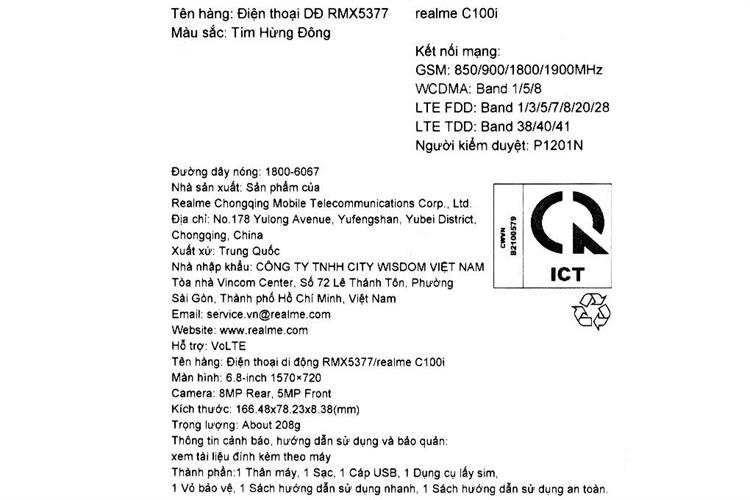 Điện thoại realme C100i 4GB/64GB Màu Tím
