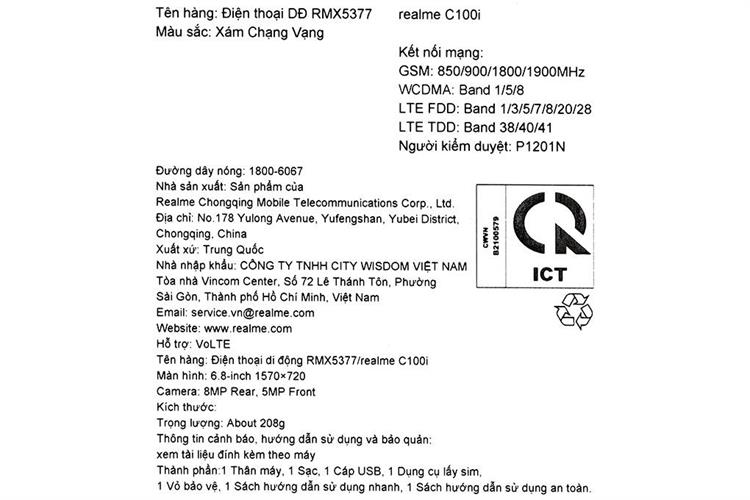 Điện thoại realme C100i 4GB/64GB Màu Xám