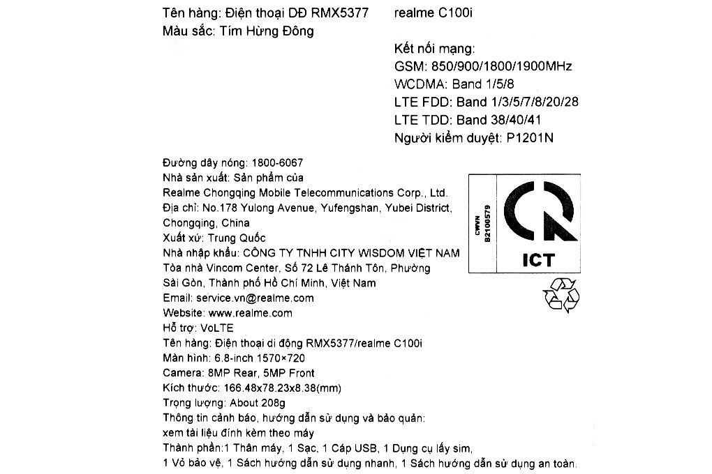 Điện thoại realme C100i 4GB/128GB Màu Tím