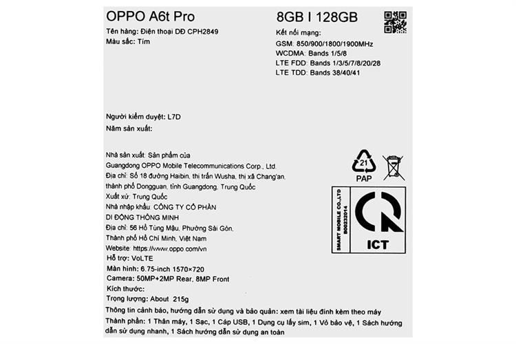 Điện thoại OPPO A6t Pro 8GB/128GB Màu Tím