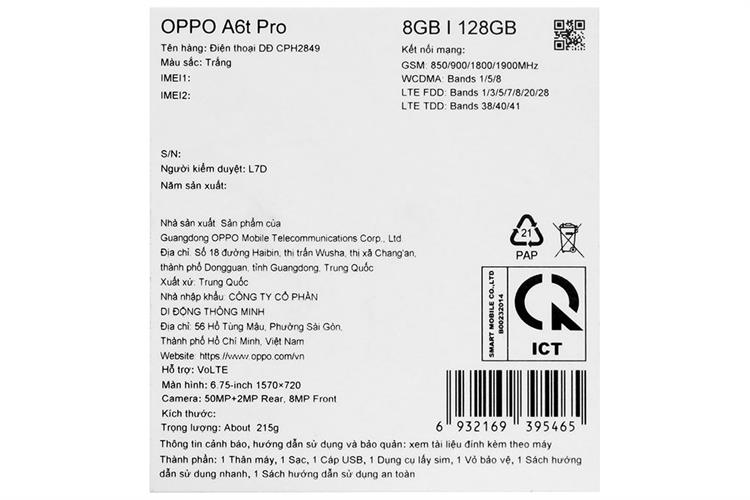 Điện thoại OPPO A6t Pro 8GB/128GB Màu Trắng