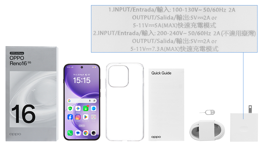 Bộ sản phẩm gồm: Hộp, Sách hướng dẫn, Cây lấy sim, Ốp lưng, Cáp Type C, Củ sạc nhanh Type C