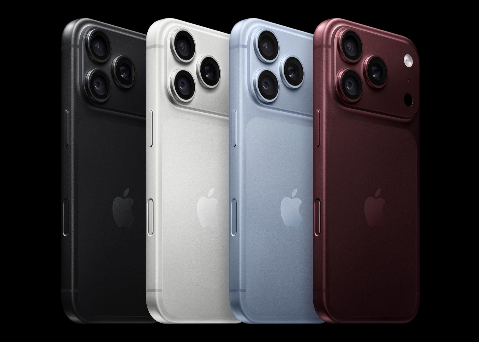 iPhone 18 Pro - Thiết kế (Nguồn: Apple.com) Thiết kế mặt lưng và cụm camera của iPhone 18 Pro với 4 phiên bản màu sắc (Ảnh: Apple)