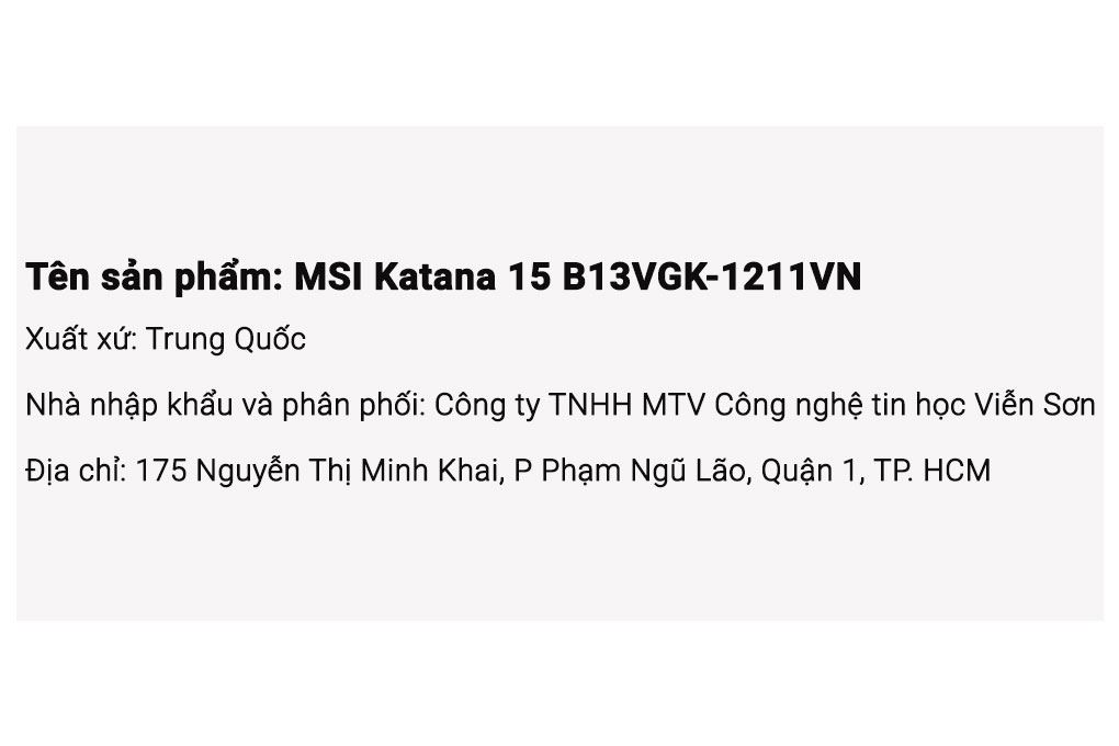 Laptop MSI Gaming Katana 15 B13VGK i7 13620H/16GB/1TB/8GB RTX4070/144Hz/Balo/Win11 (1211VN) Màu Đen