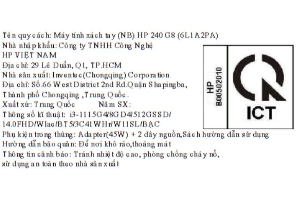 Laptop HP 240 G8 i3 1115G4/8GB/512GB/Win11 (6L1A2PA) Màu Bạc