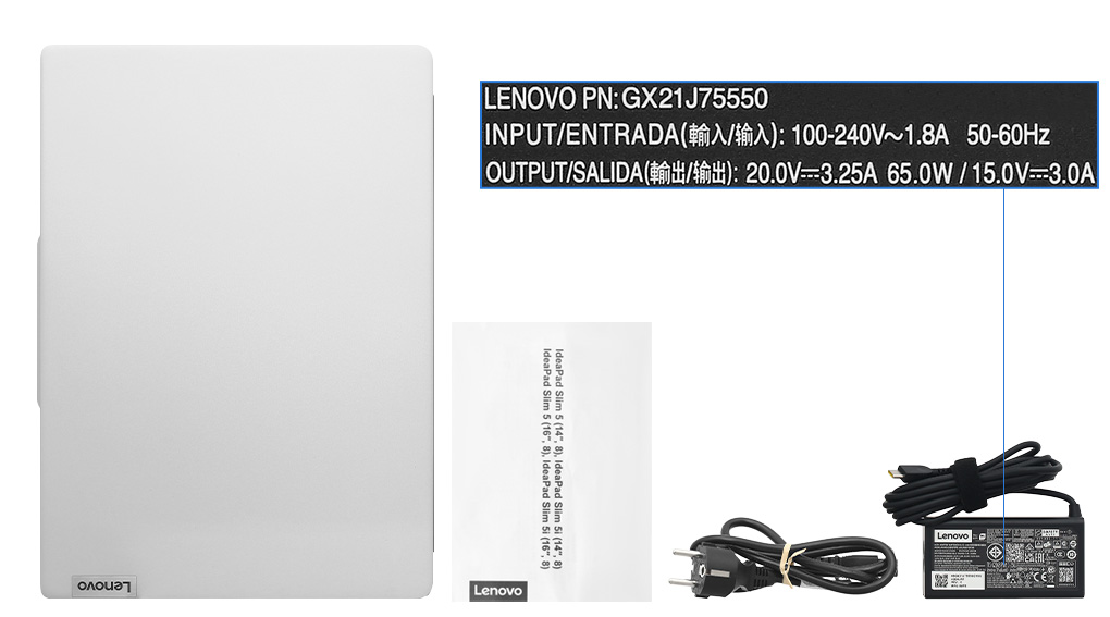 Bộ sản phẩm gồm: Sách hướng dẫn, Thùng máy, Sạc Laptop Lenovo ( 65W )