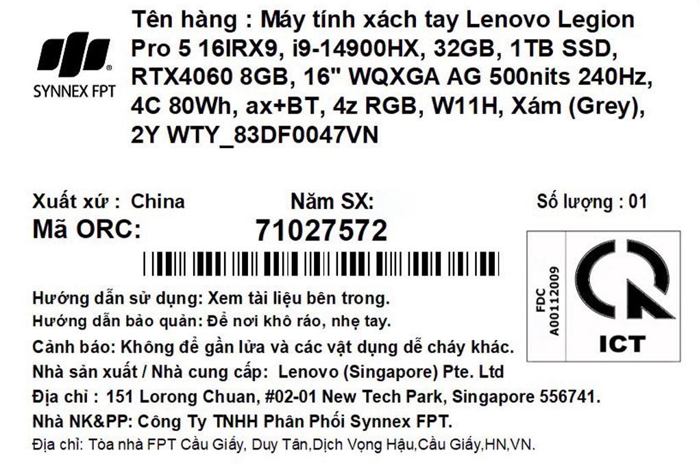 Laptop Lenovo Gaming Legion Pro 5 16IRX9 - 83DF0047VN (i9 14900HX, 32GB, 1TB, RTX 4060 8GB, WQXGA 240Hz, Win11) - 13
