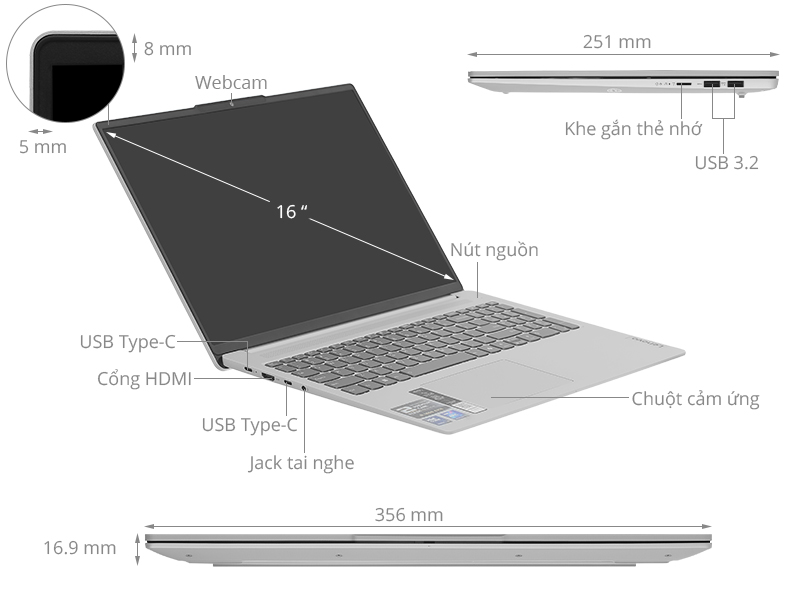 LENOVO Slim 5: Ultra 5 125H/16G/512G/16in 2K OLED 120Hz/còn BH 10th !! - 8