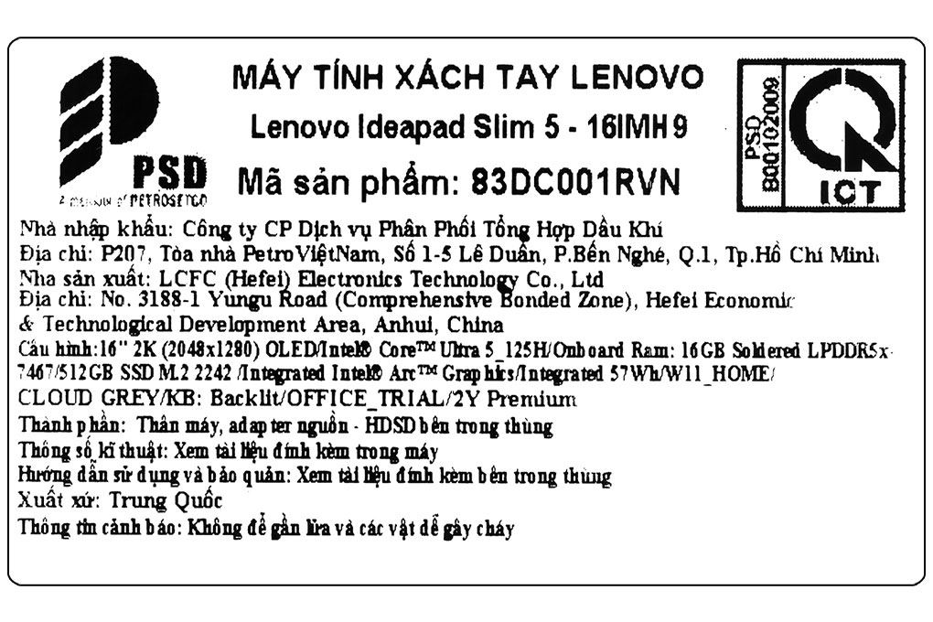 Laptop Lenovo Ideapad Slim 5 16IMH9 Ultra 5 125H/16GB/512GB/120Hz/Win11 (83DC001RVN) - 16