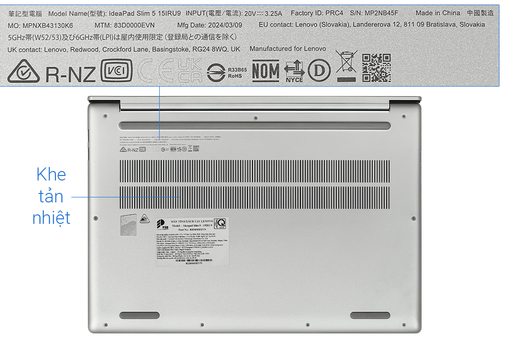 Laptop Lenovo Ideapad Slim 5 15IRU9 - 83D0000EVN (Core 5 120U, 16GB, 512GB, WUXGA, Win11) Màu Xám