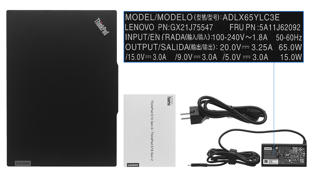 Bộ sản phẩm gồm: Sách hướng dẫn, Sạc Laptop Lenovo ( 65W ), Thùng máy