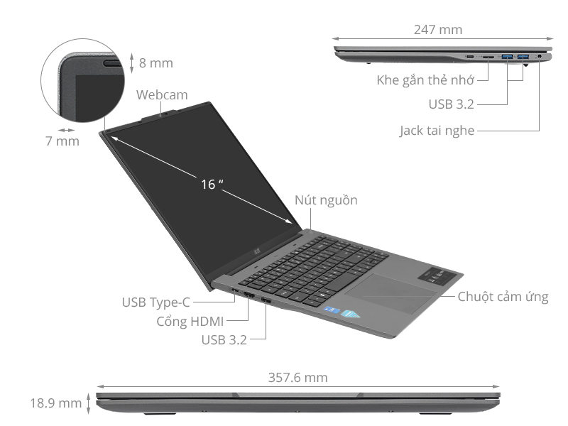 Acer Aspire Lite AL16 51P 596H - NX.KWZSV.002 (i5 1235U, 8GB, 512GB, WUXGA, Win11)