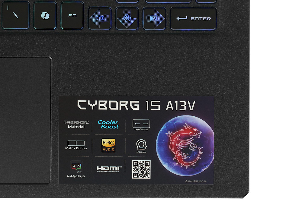 Laptop MSI Gaming Cyborg 15 A13VEK - 1423VN (i7 13620H, 16GB, 512GB, RTX 4050 6GB, Full HD 144Hz, Win11) Màu Đen