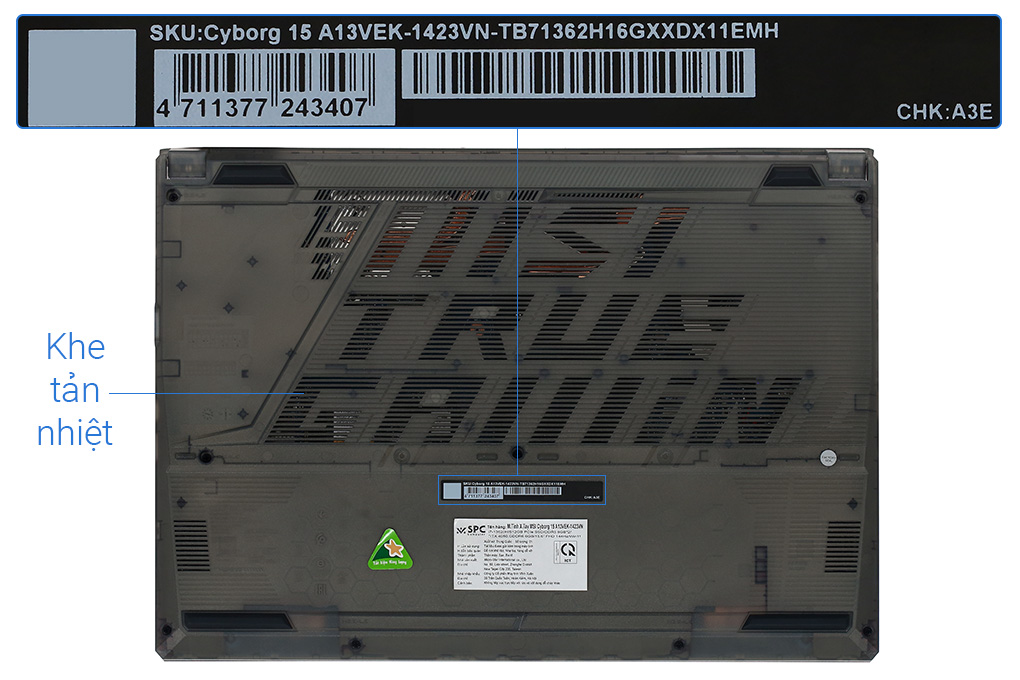 Laptop MSI Gaming Cyborg 15 A13VEK - 1423VN (i7 13620H, 16GB, 512GB, RTX 4050 6GB, Full HD 144Hz, Win11) Màu Đen