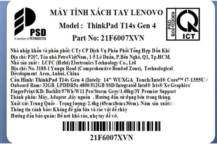 Laptop Lenovo ThinkPad T14s i7 1355U/32GB/512GB/Win11 Pro (21F6007XVN) Màu Đen