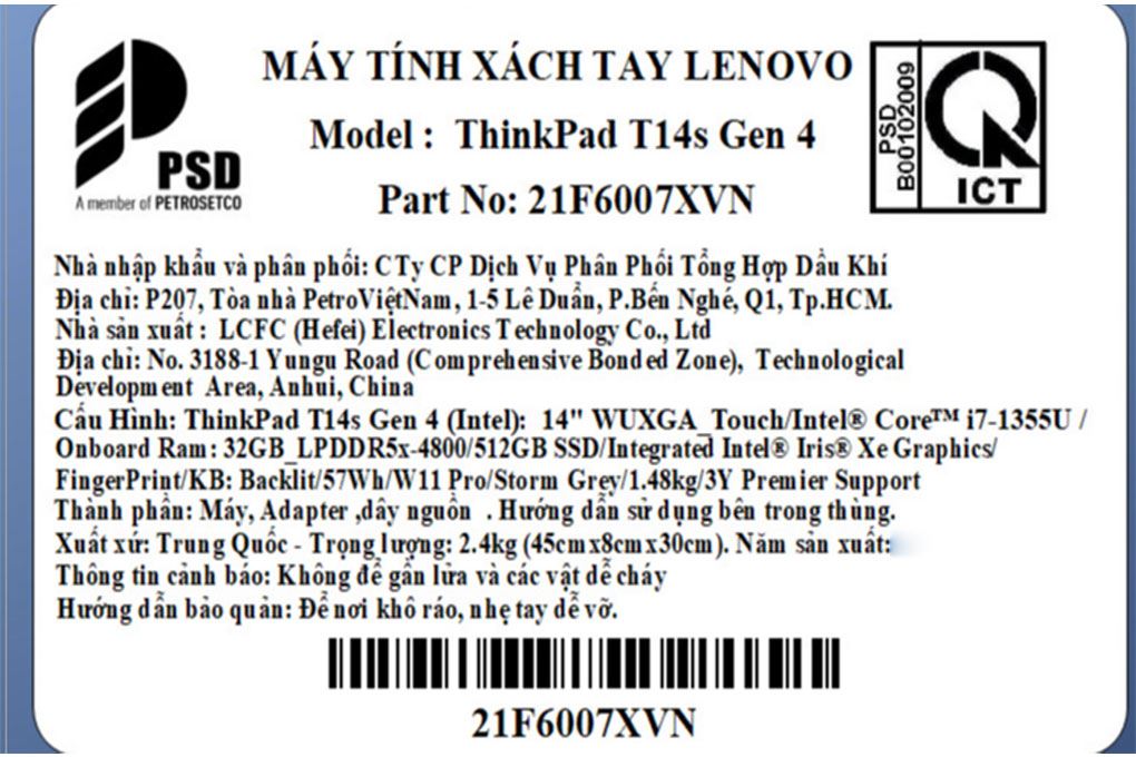 Laptop Lenovo ThinkPad T14s i7 1355U/32GB/512GB/Win11 Pro (21F6007XVN) - 11