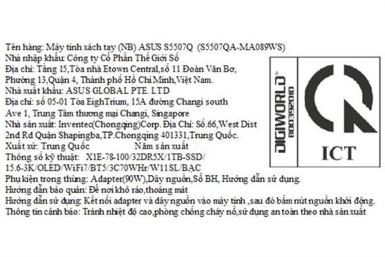 Laptop Asus Vivobook S 15 S5507QA X1E 78 100/32GB/1TB/OfficeHS/Win11 (MA089WS) Màu Bạc
