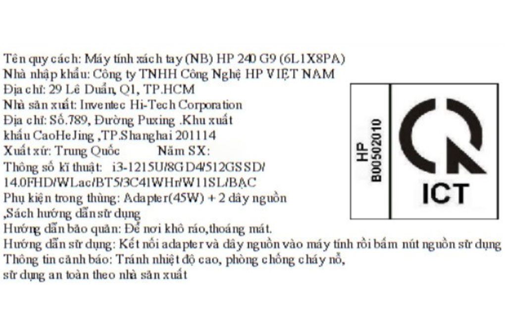 Laptop HP 240 G9 i3 1215U/8GB/512GB/Win11 (6L1X8PA) Màu Bạc