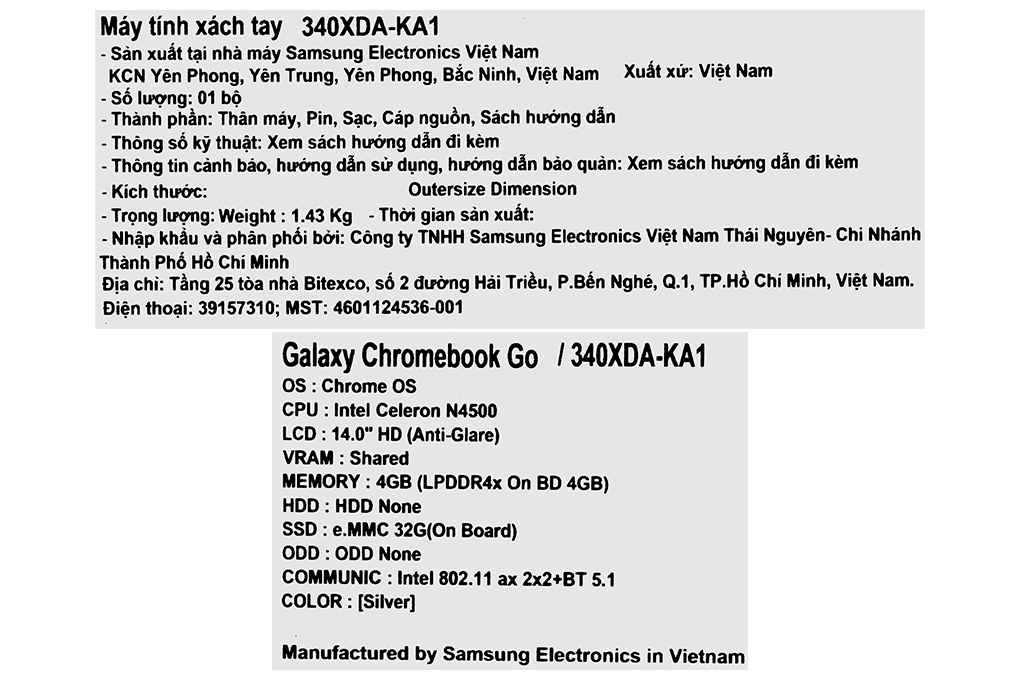 Laptop Samsung XE340XDA-KA1VN (N4500, 4GB, 32GB, HD, ChromeOS) - 16