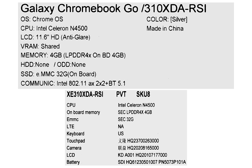 Laptop Samsung XE310XDA-KA1VN (N4500, 4GB, 32GB, HD, ChromeOS) Màu Bạc