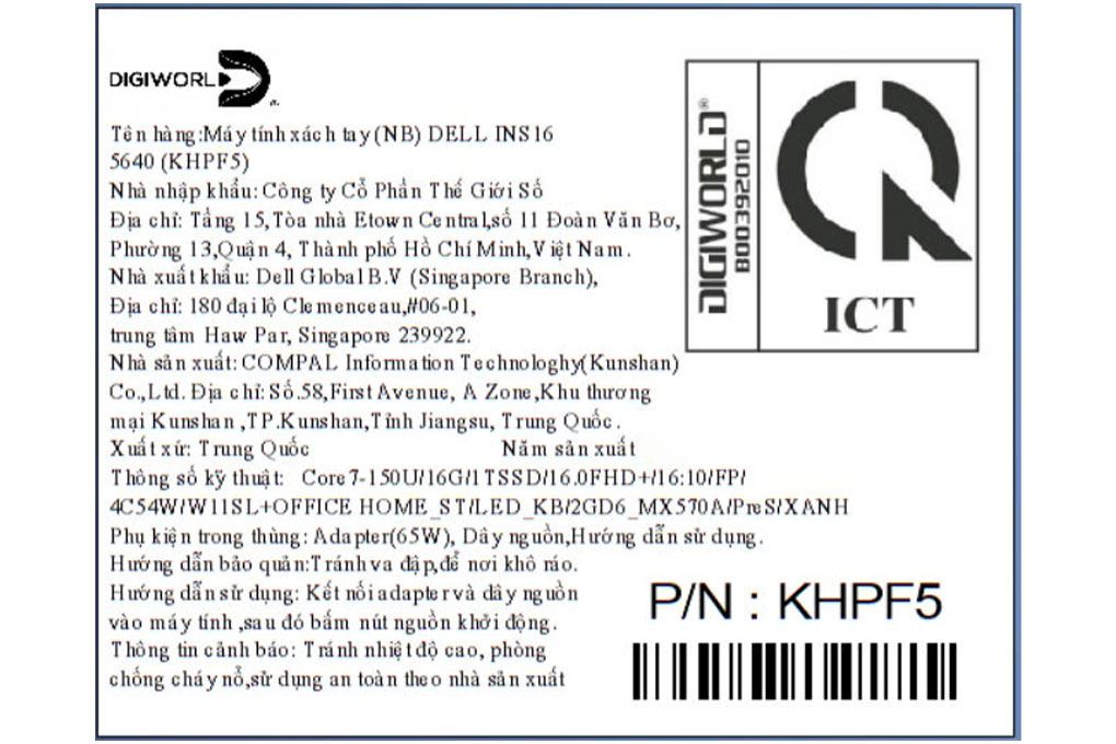 Laptop Dell Inspiron 16 5640 - KHPF5 (Core 7 150U, 16GB, 1TB, MX570A 2GB, Full HD+ OfficeHS, Win11) - 10