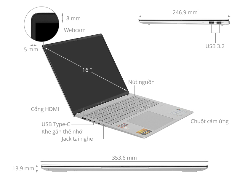 Asus Vivobook S 16 OLED M5606WA R9 AI HX 370/32GB/1TB/120Hz/OfficeHS/Win11 (MX072WS)