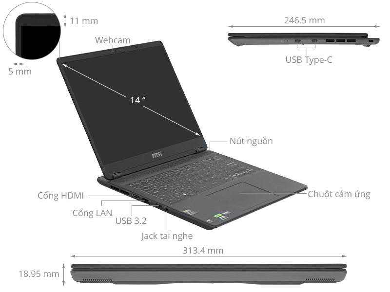 MSI Prestige 14 AI Studio C1VEG - 056VN (Ultra 7 155H, 32GB, 1TB, RTX 4050 6GB, 2.8K, Win11)