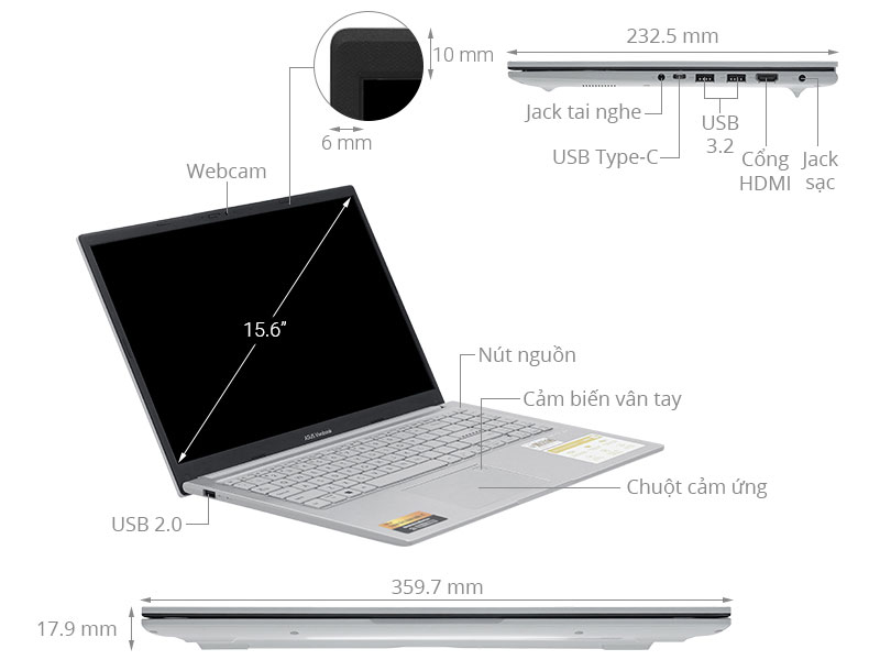 Asus Vivobook 15 X1504ZA - NJ1608W (i5 1235U, 16GB, 512GB, Full HD, Win11)