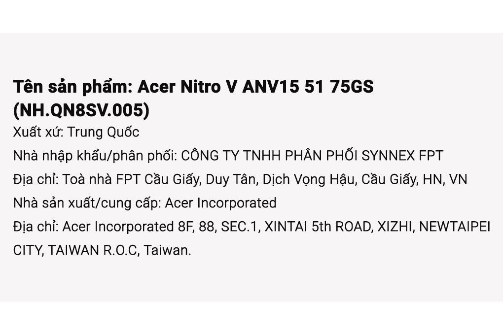 Laptop Acer Gaming Nitro V ANV15 51 75GS i7 13620H/16GB/512GB/6GB RTX4050/144Hz/Win11 (NH.QN8SV.005) - 15